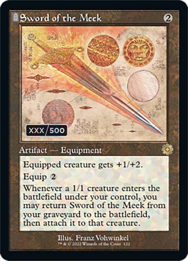 Sword of the Meek Schematic Serial Numbered 122z/63 (The Brothers' War: Retro Frame Artifacts)  - Foil | Good Games Modbury