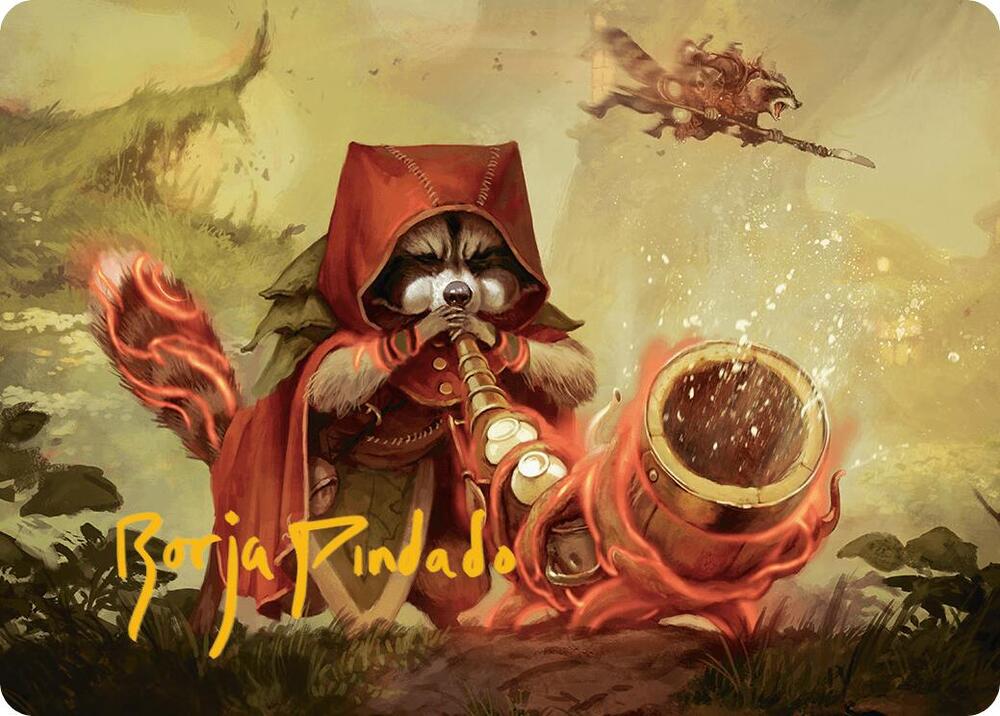 Raccoon Rallier Art Card Gold Stamped Signature 20 (Art Series: Bloomburrow)  | Good Games Modbury