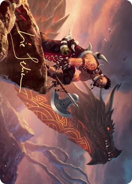 Dragonkin Berserker Art Card Gold Stamped Signature 32 (Art Series: Kaldheim)  | Good Games Modbury