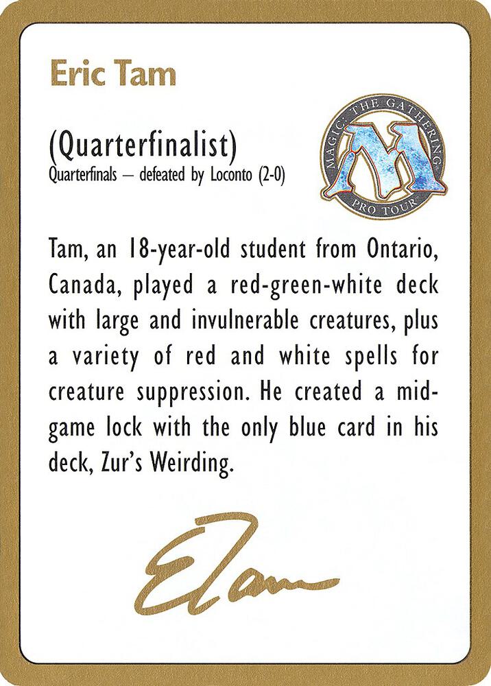 1996 Eric Tam Biography Card  (World Championship Decks)  | Good Games Modbury