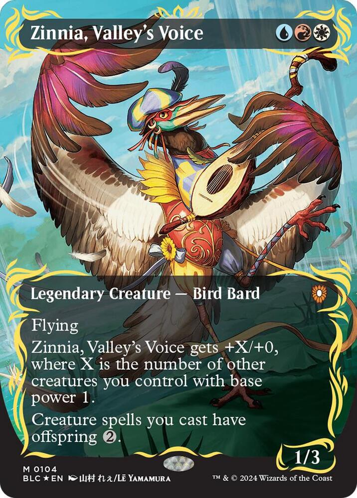 Zinnia, Valleys Voice 104 (Commander: Bloomburrow)  - Borderless Raised Foil | Good Games Modbury