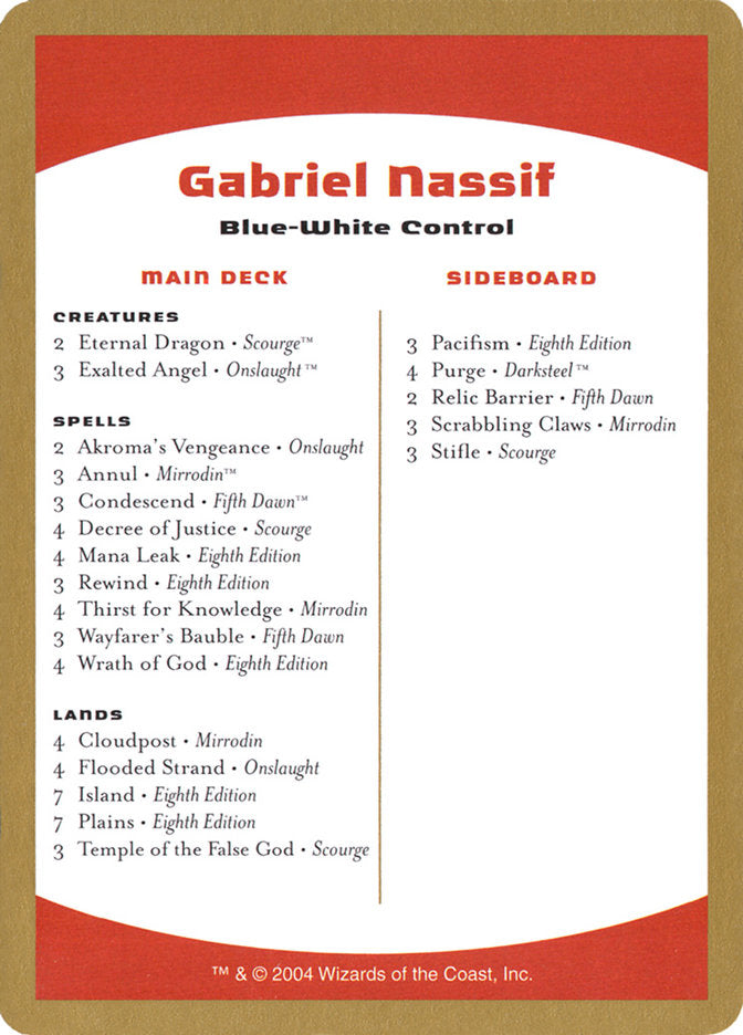 Gabriel Nassif Decklist [World Championship Decks 2004] | Good Games Modbury
