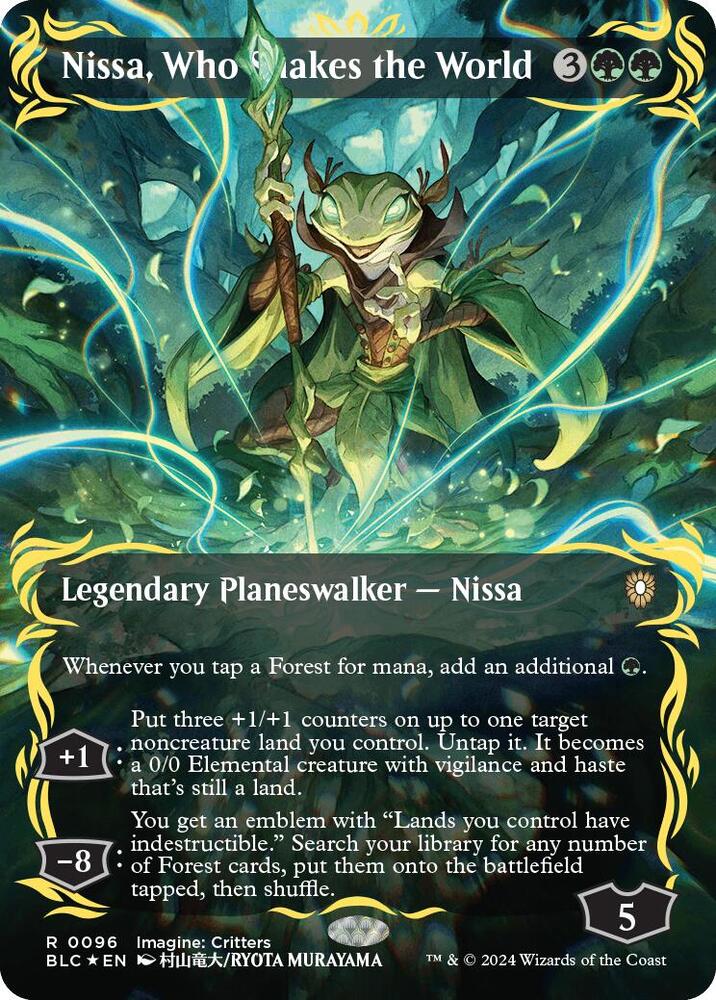 Nissa, Who Shakes the World 96 (Commander: Bloomburrow)  - Borderless Raised Foil | Good Games Modbury