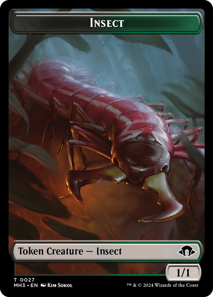 Zombie (Ripple Foil) // Insect (0027) Double-Sided Token [Modern Horizons 3 Tokens] | Good Games Modbury