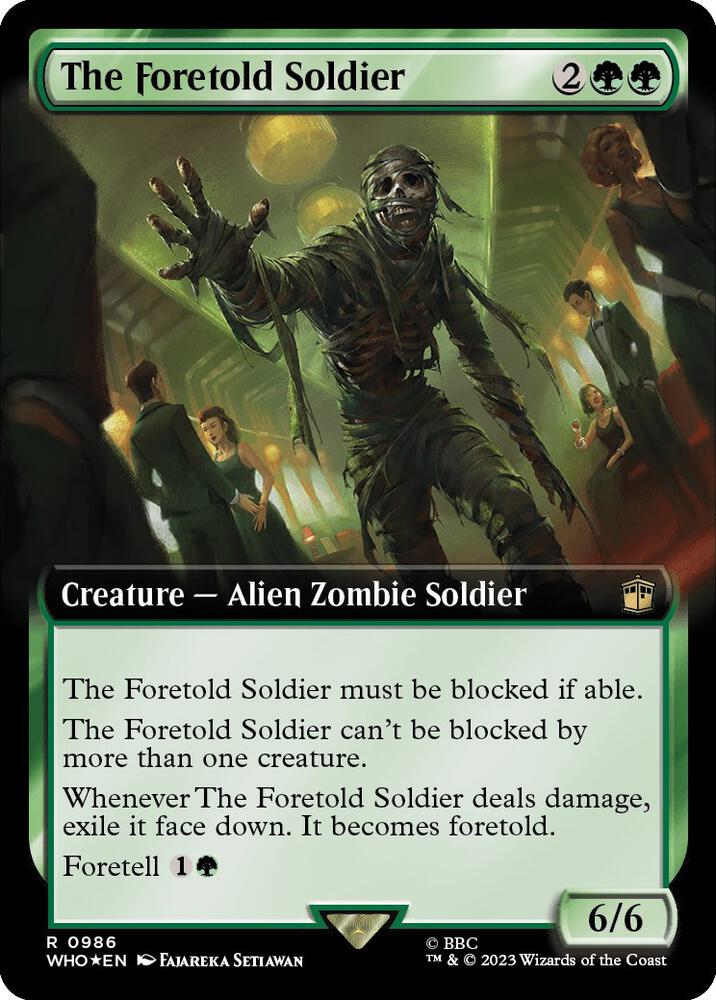 The Foretold Soldier 986/331 (Universes Beyond: Doctor Who)  - Extended Art Surge Foil | Good Games Modbury