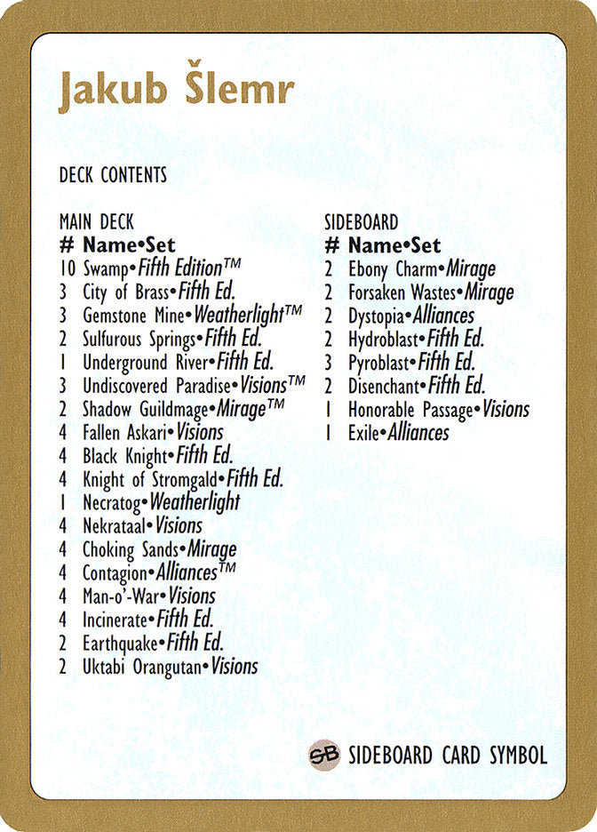 Jakub Slemr Decklist [World Championship Decks 1997] | Good Games Modbury