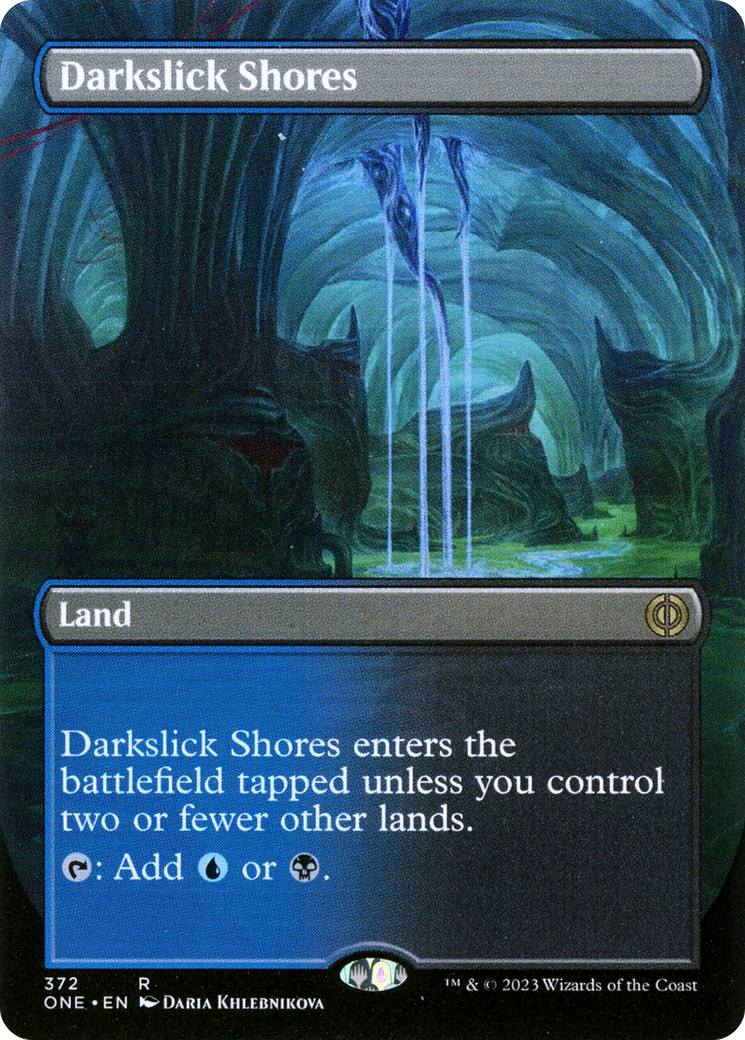 Darkslick Shores (Borderless Alternate Art) [Phyrexia: All Will Be One] | Good Games Modbury