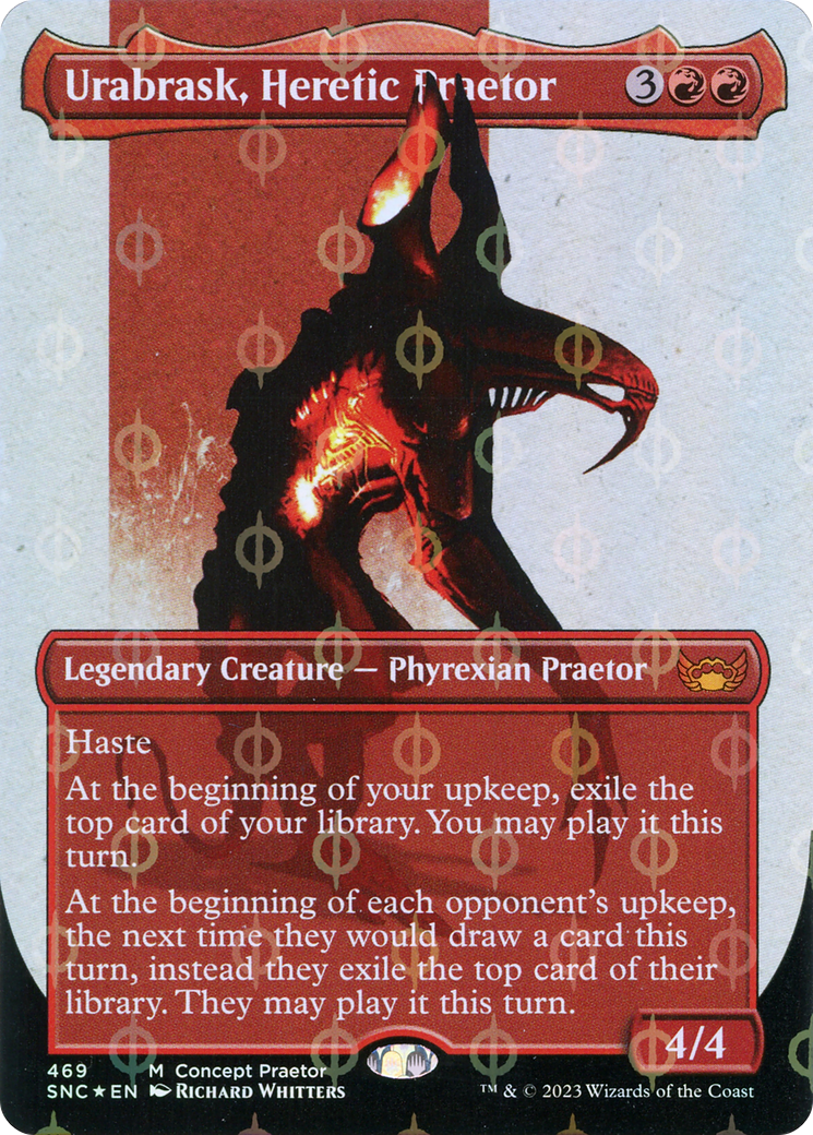 Urabrask, Heretic Praetor (Borderless Concept Preators Step-and-Compleat Foil) [Streets of New Capenna] | Good Games Modbury