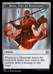 Phyrexian Mite (011) // Koth, Fire of Resistance Emblem Double-Sided Token [Phyrexia: All Will Be One Tokens] | Good Games Modbury