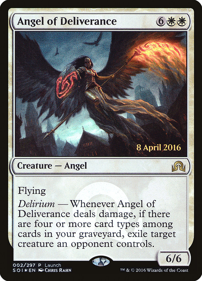 Angel of Deliverance (Prerelease) [Shadows over Innistrad Promos] | Good Games Modbury