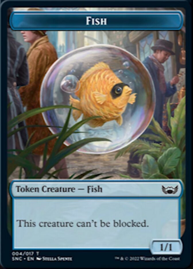 Fish // Rhino Warrior Double-Sided Token [Streets of New Capenna Tokens] | Good Games Modbury