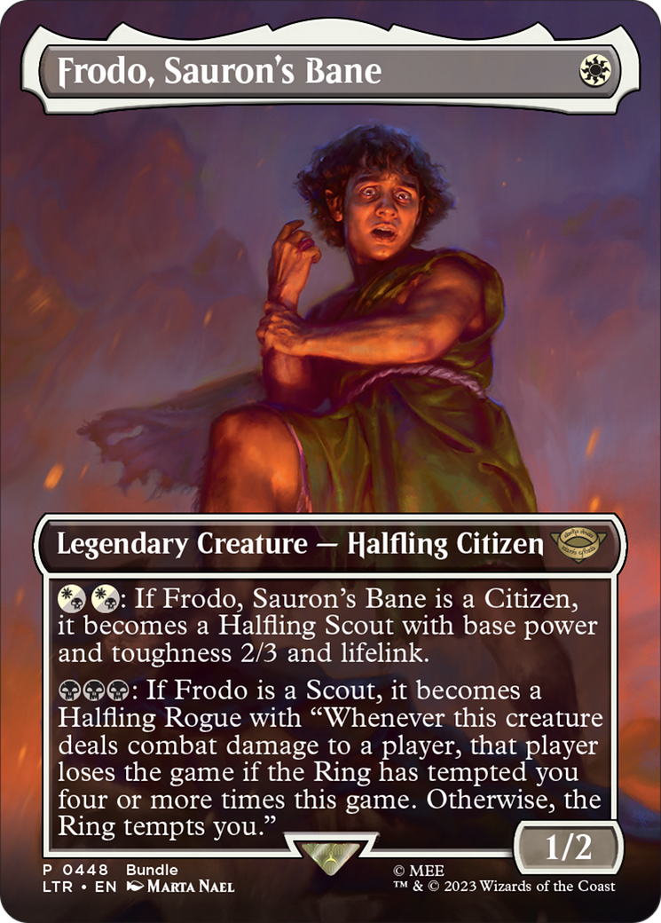 Frodo, Sauron's Bane (Borderless Alternate Art) [The Lord of the Rings: Tales of Middle-Earth] | Good Games Modbury