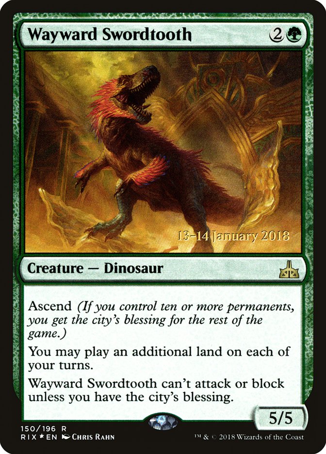 Wayward Swordtooth [Rivals of Ixalan Prerelease Promos] | Good Games Modbury