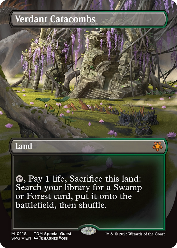 Verdant Catacombs (Borderless) (Dragonscale Foil) [Tarkir: Dragonstorm Special Guests] | Good Games Modbury