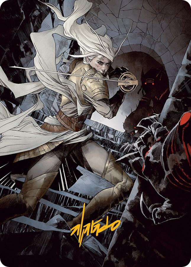 Thalia Guardian of Thraben Art Card Gold Stamped Signature 67 (Art Series: March of the Machine)  | Good Games Modbury