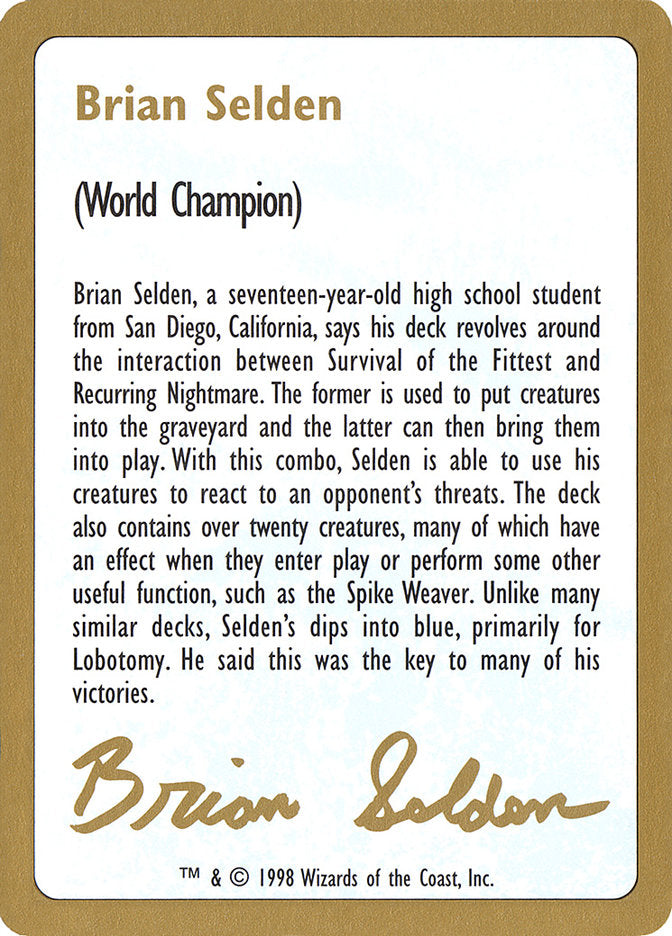 Brian Selden Bio  (World Championship Decks)  | Good Games Modbury