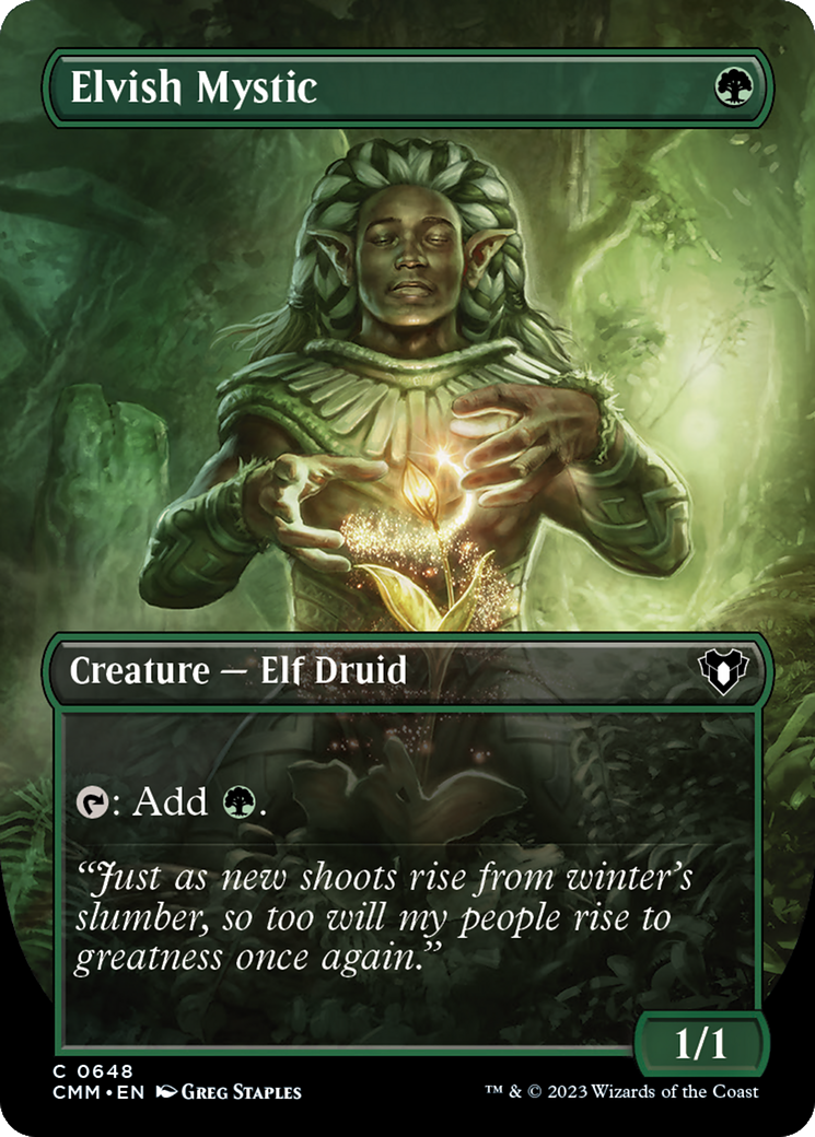 Elvish Mystic (Borderless Alternate Art) [Commander Masters] | Good Games Modbury