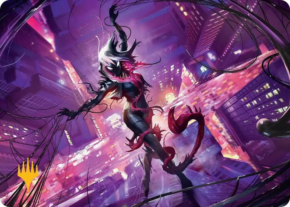 Gwenom Remorseless Art Card Gold Stamped Planeswalker Symbol 8 (Art Series: Marvel's Spider-Man)  | Good Games Modbury