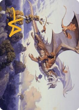 Rith Liberated Primeval Art Card Gold Stamped Signature 52 (Art Series: Dominaria United)  | Good Games Modbury