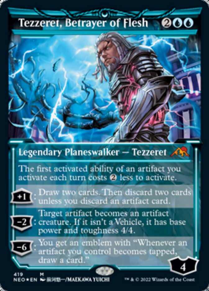 Tezzeret, Betrayer of Flesh (Showcase) (Foil Etched) [Kamigawa: Neon Dynasty] | Good Games Modbury