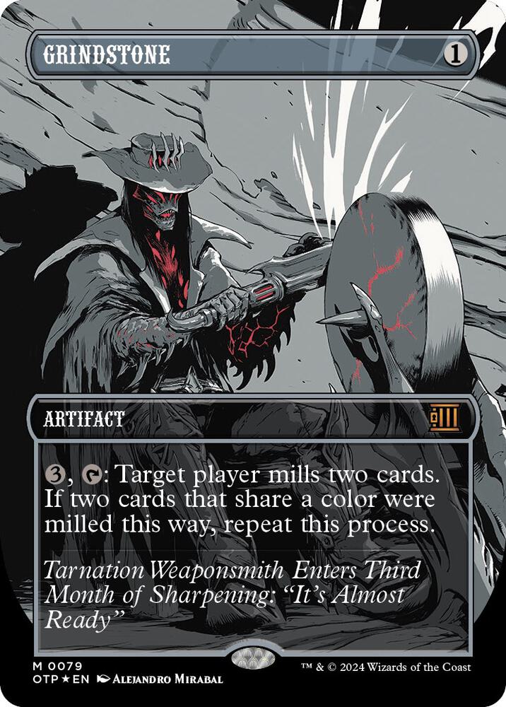 Grindstone 79/65 (Outlaws of Thunder Junction: Breaking News)  - Showcase Textured Foil | Good Games Modbury