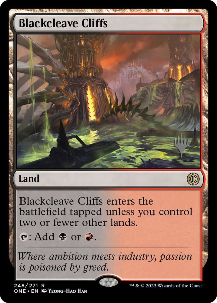 Blackcleave Cliffs 248p/160 (Promo Pack: Phyrexia: All Will Be One)  - Foil | Good Games Modbury