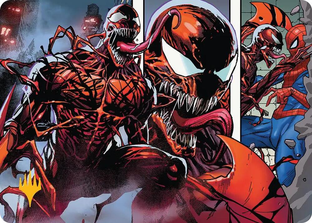 Carnage Crimson Chaos Art Card Gold Stamped Planeswalker Symbol 47 (Art Series: Marvel's Spider-Man)  | Good Games Modbury
