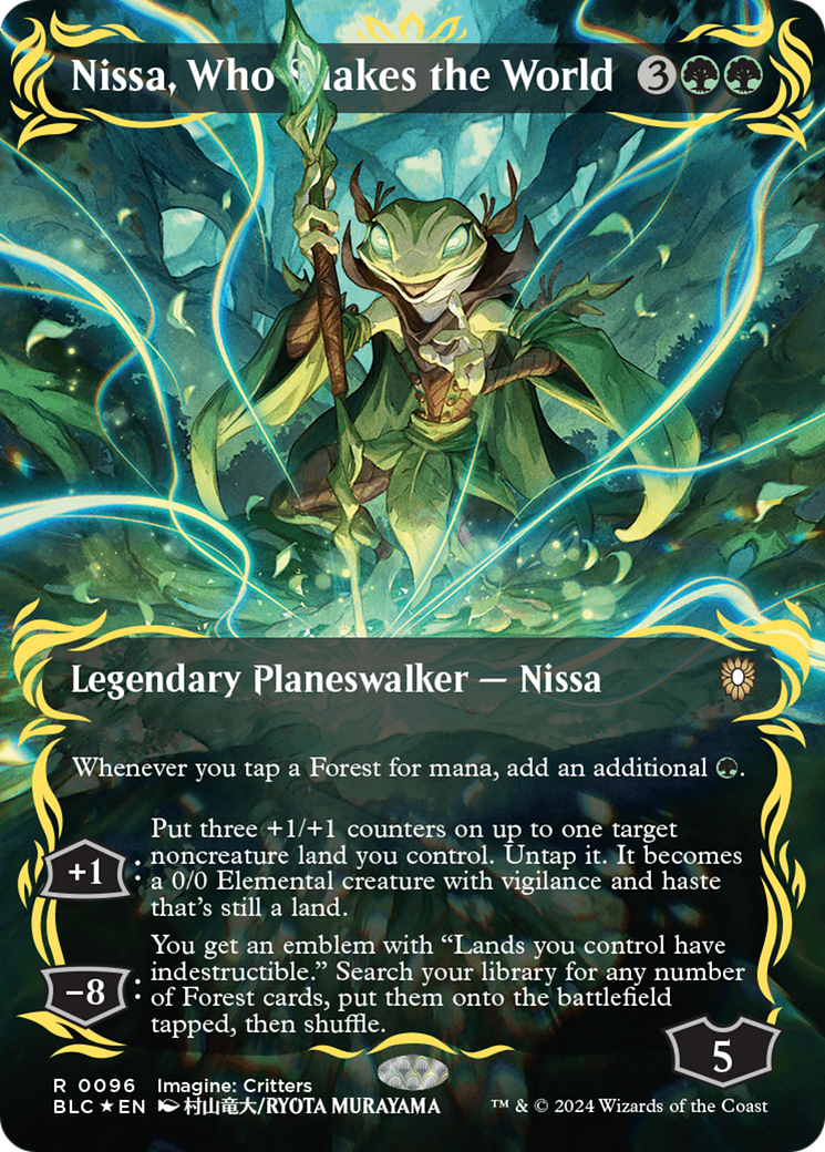 Nissa, Who Shakes the World (Borderless) (Raised Foil) [Bloomburrow Commander] | Good Games Modbury