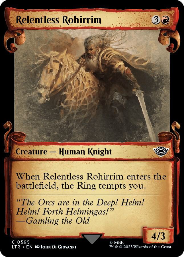 Relentless Rohirrim 595 (Universes Beyond: The Lord of the Rings: Tales of Middle-earth)  - Showcase Scroll Foil | Good Games Modbury