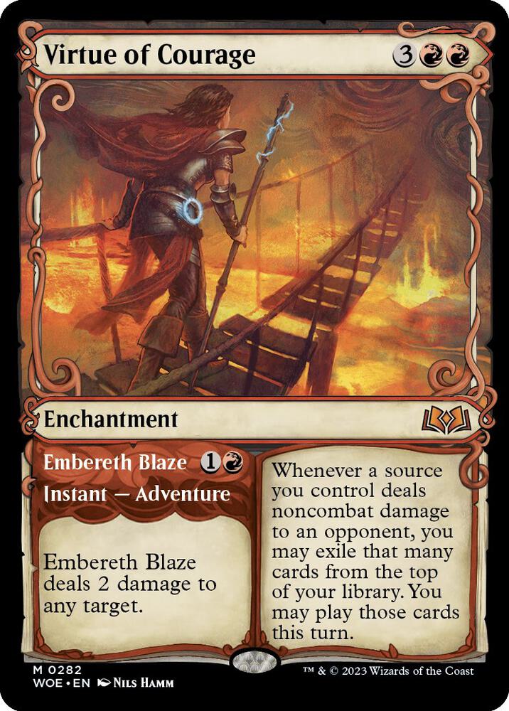 Virtue of Courage // Embereth Blaze 282/276 (Wilds of Eldraine)  - Showcase Foil | Good Games Modbury