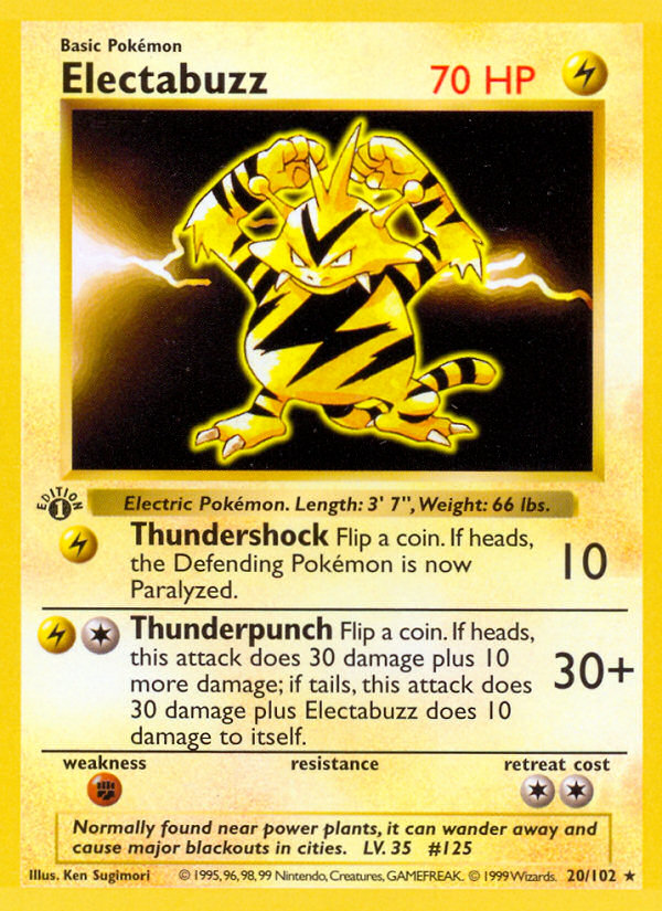 Electabuzz (20/102) (Shadowless) [Base Set 1st Edition] | Good Games Modbury