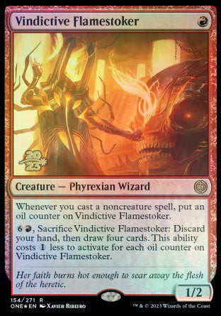 Vindictive Flamestoker [Phyrexia: All Will Be One Prerelease Promos] | Good Games Modbury