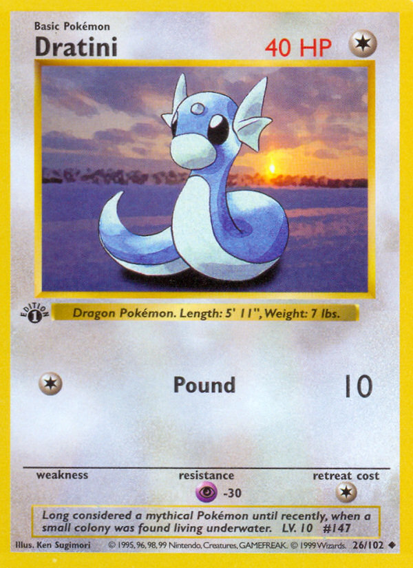 Dratini (26/102) (Shadowless) [Base Set 1st Edition] | Good Games Modbury
