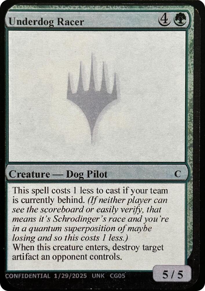 Underdog Racer CG05a/477 (Un-Known Event Playtest Cards)  | Good Games Modbury