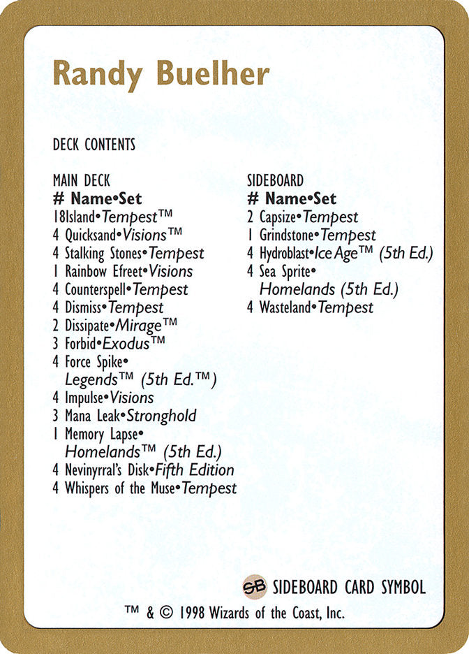 Randy Buehler Decklist  (World Championship Decks)  | Good Games Modbury