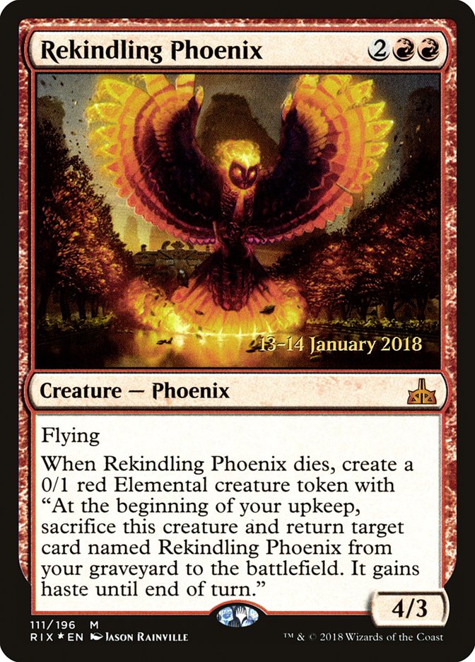 Rekindling Phoenix [Rivals of Ixalan Prerelease Promos] | Good Games Modbury