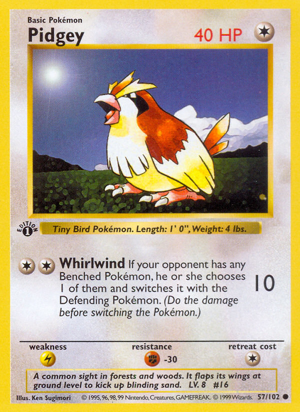 Pidgey (57/102) (Shadowless) [Base Set 1st Edition] | Good Games Modbury
