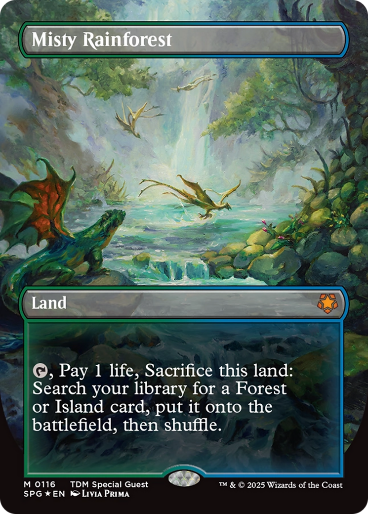 Misty Rainforest (Borderless) (Dragonscale Foil) [Tarkir: Dragonstorm Special Guests] | Good Games Modbury