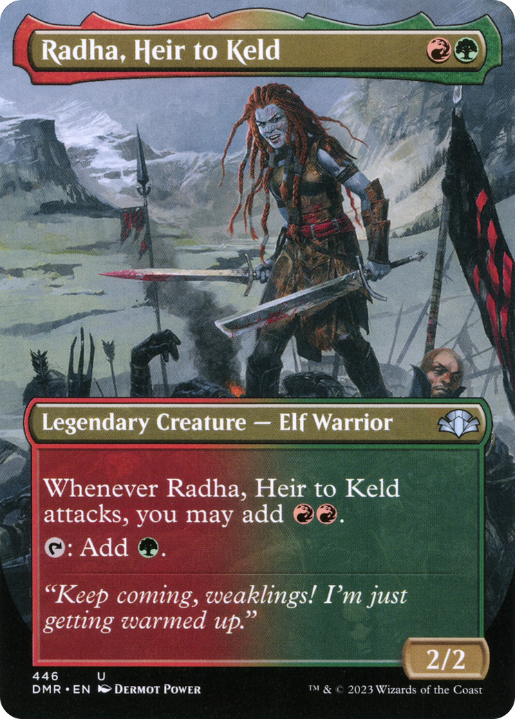 Radha, Heir to Keld (Borderless Alternate Art) [Dominaria Remastered] | Good Games Modbury