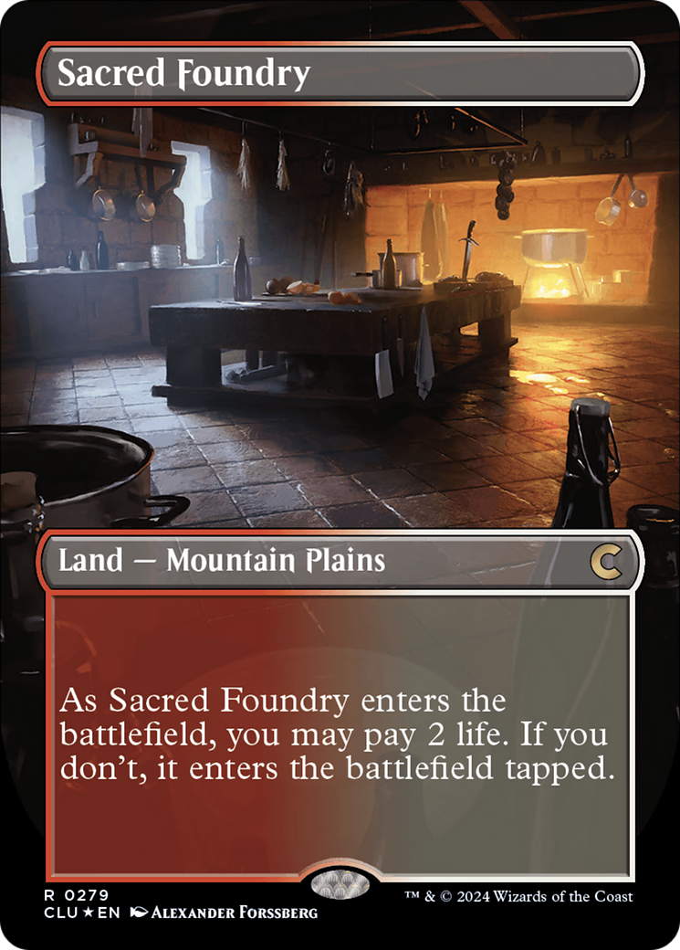 Sacred Foundry (Borderless) [Ravnica: Clue Edition] | Good Games Modbury
