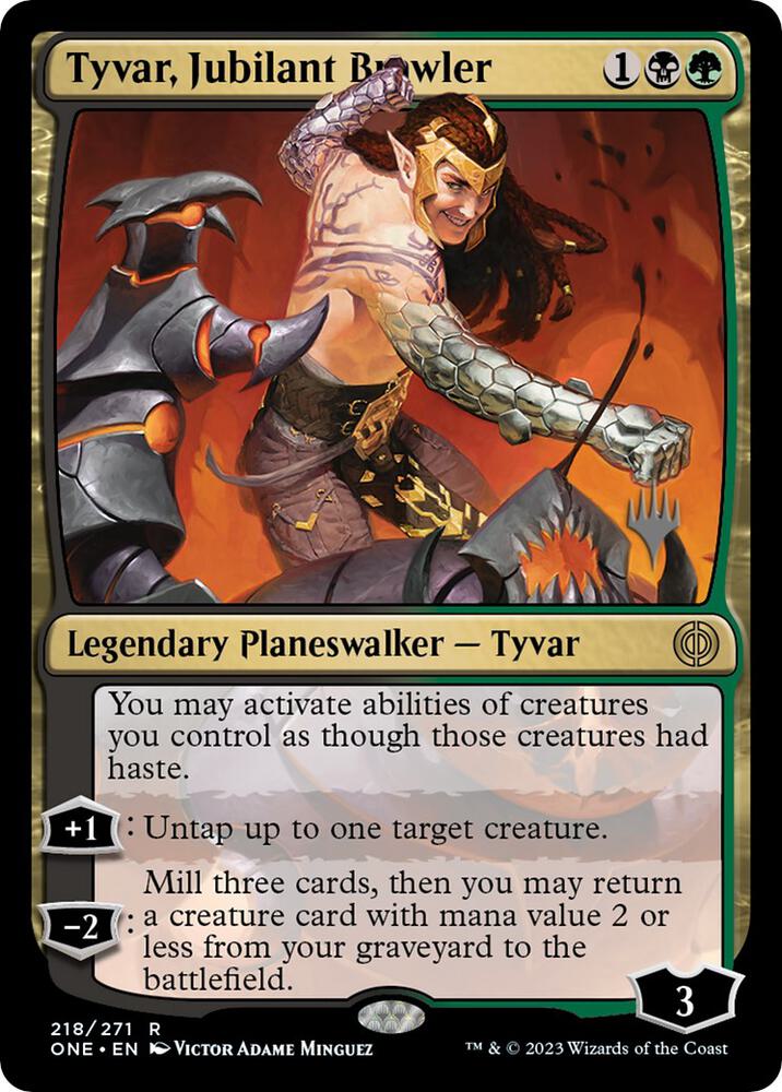 Tyvar Jubilant Brawler 218 (Promo Pack: Phyrexia: All Will Be One)  - Foil | Good Games Modbury