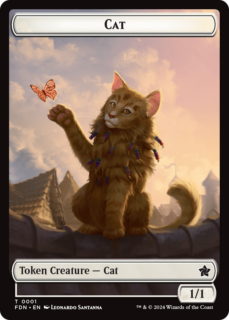 Elf Warrior // Cat (001) Doubled-Sided Token [Foundations Tokens] | Good Games Modbury