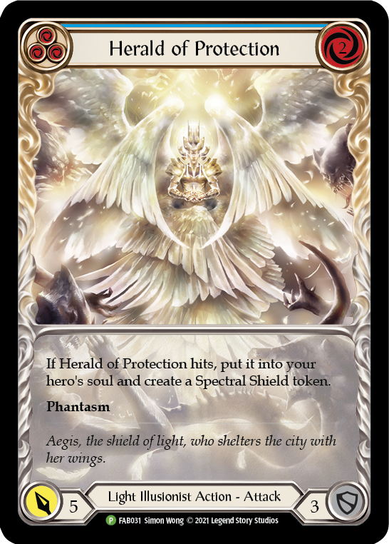 Herald of Protection (Blue) [FAB031] (Promo)  Rainbow Foil | Good Games Modbury