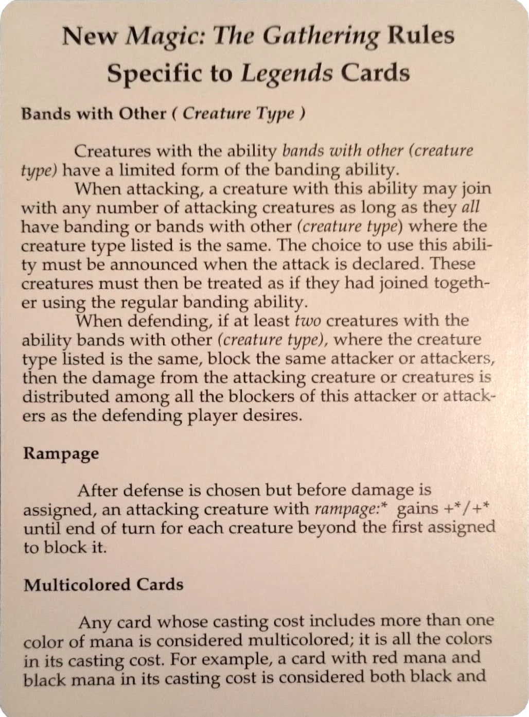 Legends Rules Card [Legends Tokens] | Good Games Modbury