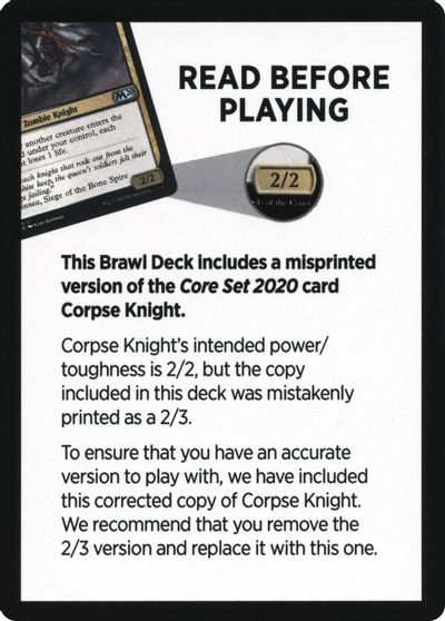 Corpse Knight Reminder Card (Knights' Charge Brawl Deck) [Core Set 2020 Tokens] | Good Games Modbury