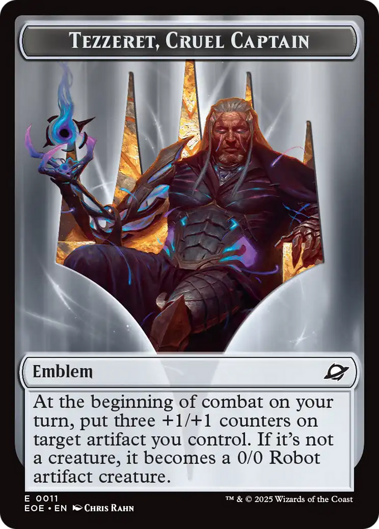Robot // Emblem - Tezzeret, Cruel Captain Double-Sided Token [Edge of Eternities Tokens] | Good Games Modbury