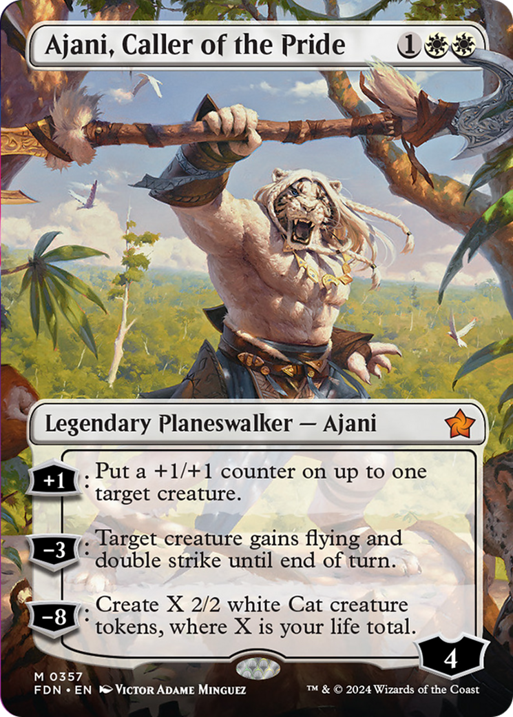 Ajani, Caller of the Pride (Borderless) [Foundations] | Good Games Modbury