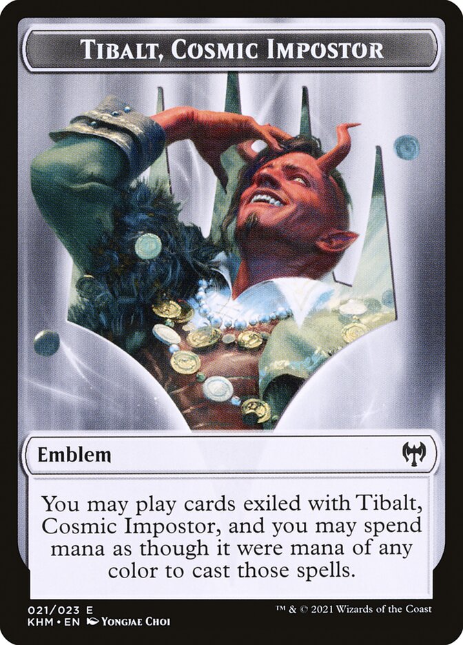 Human Warrior // Tibalt, Cosmic Impostor Emblem Double-Sided Token [Kaldheim Tokens] | Good Games Modbury