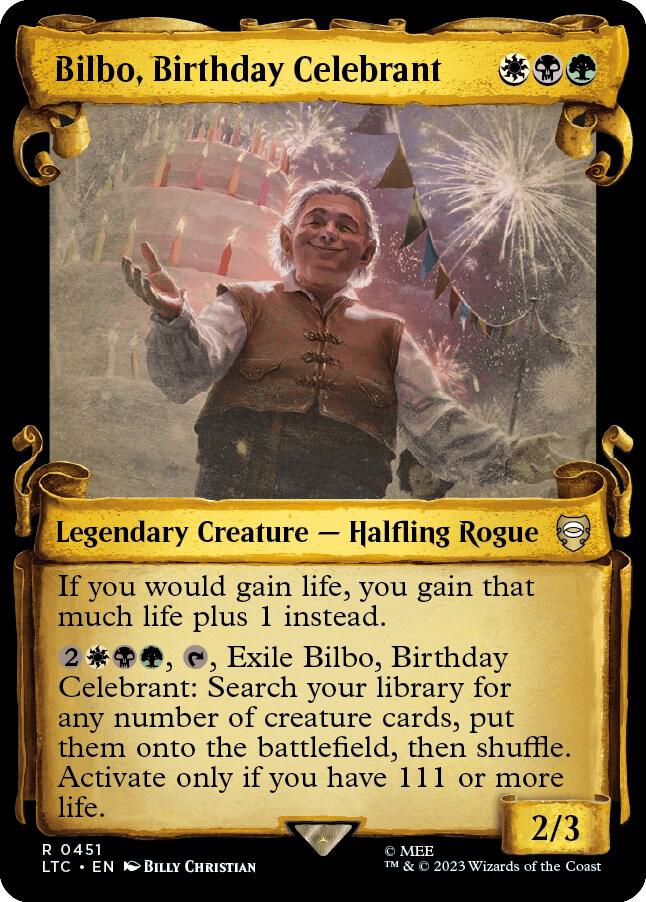 Bilbo Birthday Celebrant Showcase Scrolls 451 (Commander: The Lord of the Rings: Tales of Middle-earth)  - Showcase Scroll | Good Games Modbury