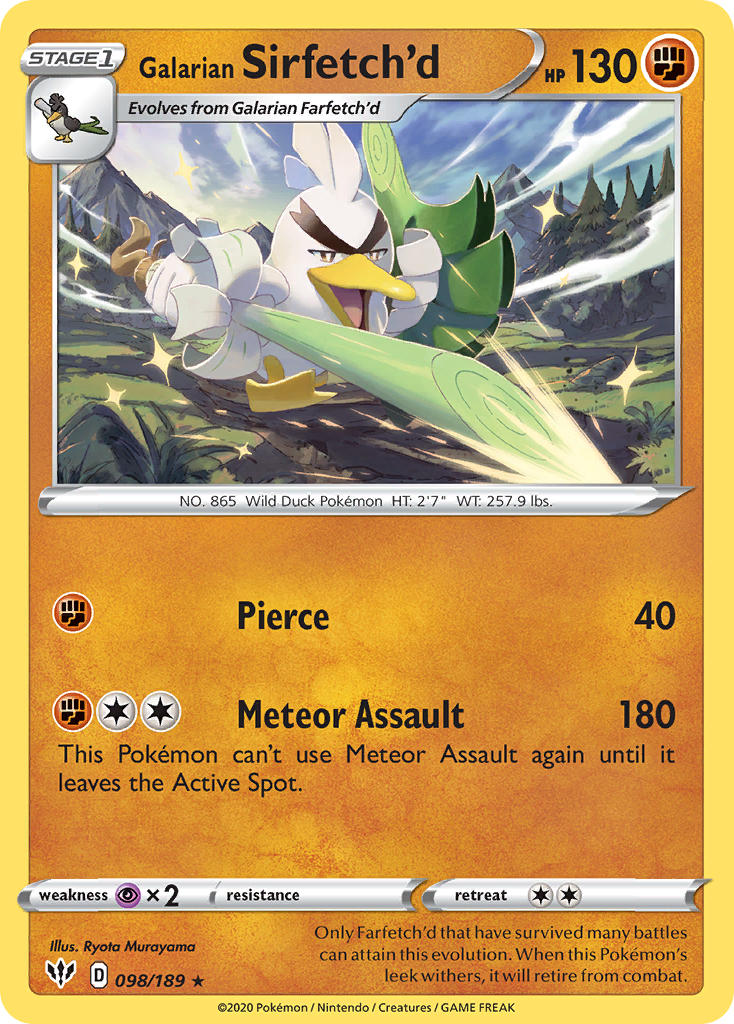 Galarian Sirfetch'd (098/189) (Cracked Ice holo) (Theme Deck Exclusive) [Sword & Shield: Darkness Ablaze] | Good Games Modbury